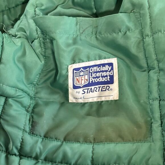 Vintage 1980’s Sz L Starter NFL New York Jets Puffer Jacket Full Zip Black Green - Picture 11 of 16